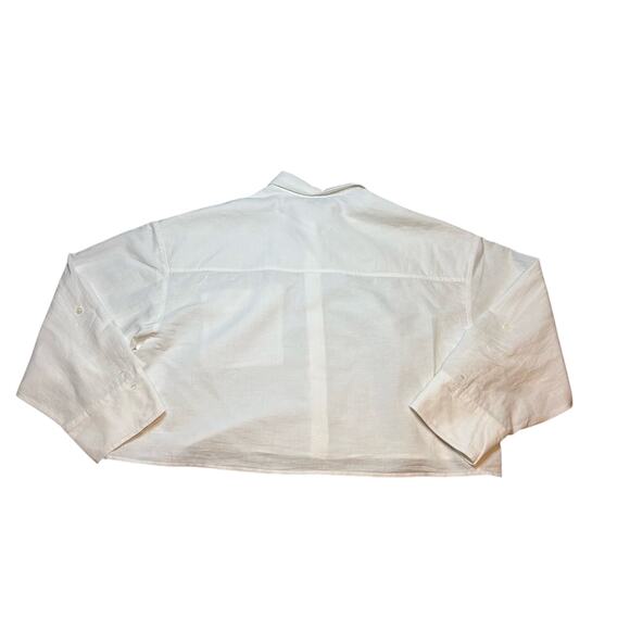 Madewell Linen Cotton Cropped Button-Up Shirt White NWT Size L - Picture 7 of 9